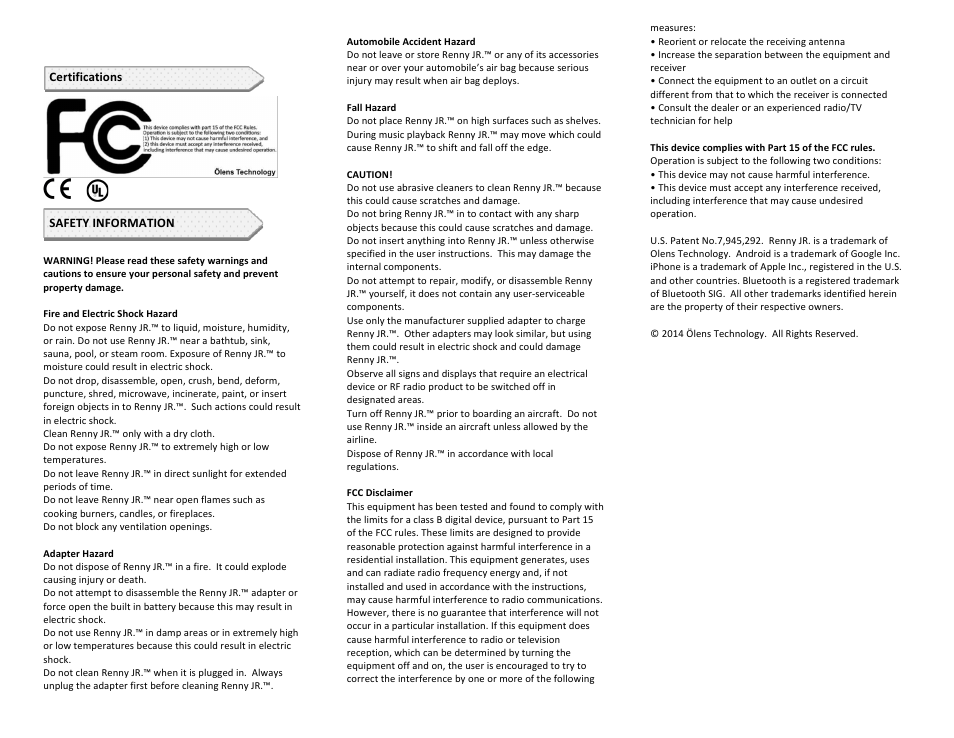 Ölens Technology Renny JR User Manual | Page 2 / 6