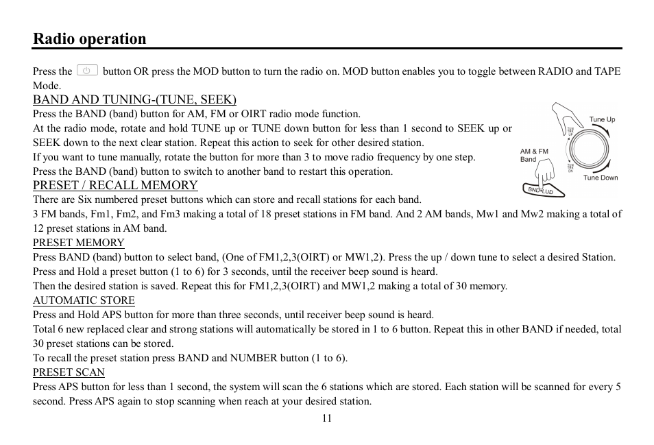 Radio operation | Hyundai H-CCR8083 User Manual | Page 11 / 31