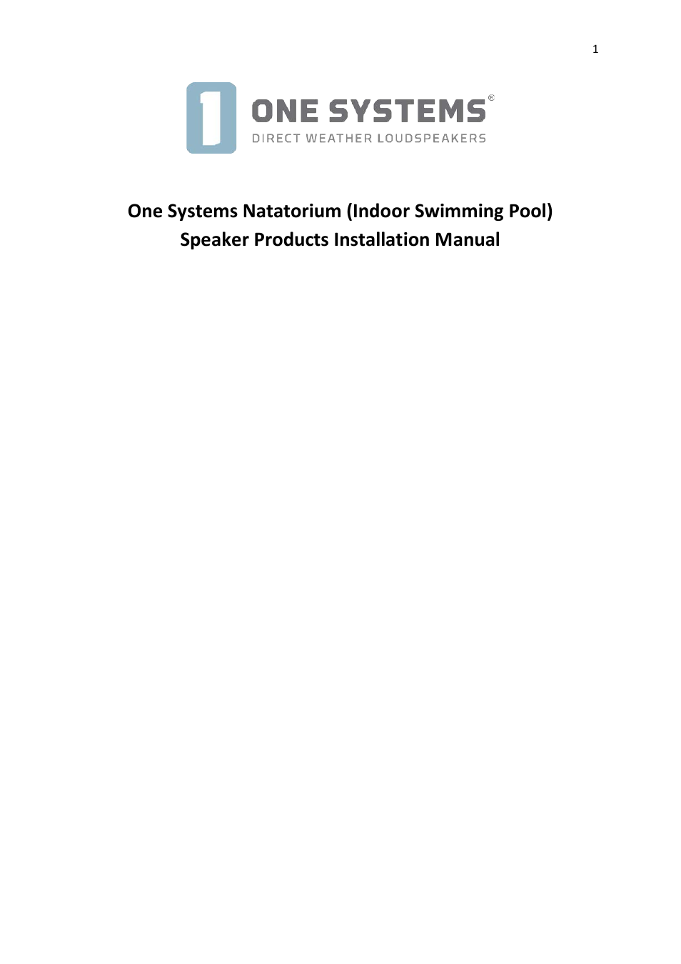 One Systems Natatorium User Manual | 27 pages