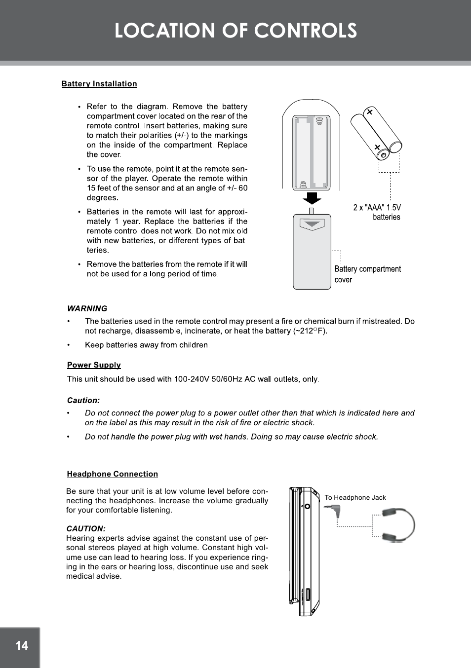Location of controls | COBY electronic TFDVD7752 User Manual | Page 14 / 30