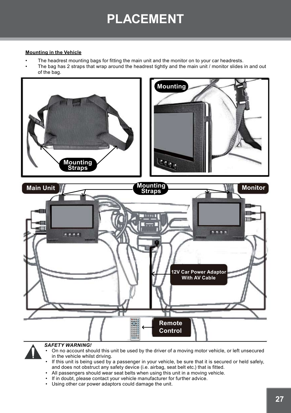 Placement | COBY electronic TFDVD7752 User Manual | Page 27 / 30