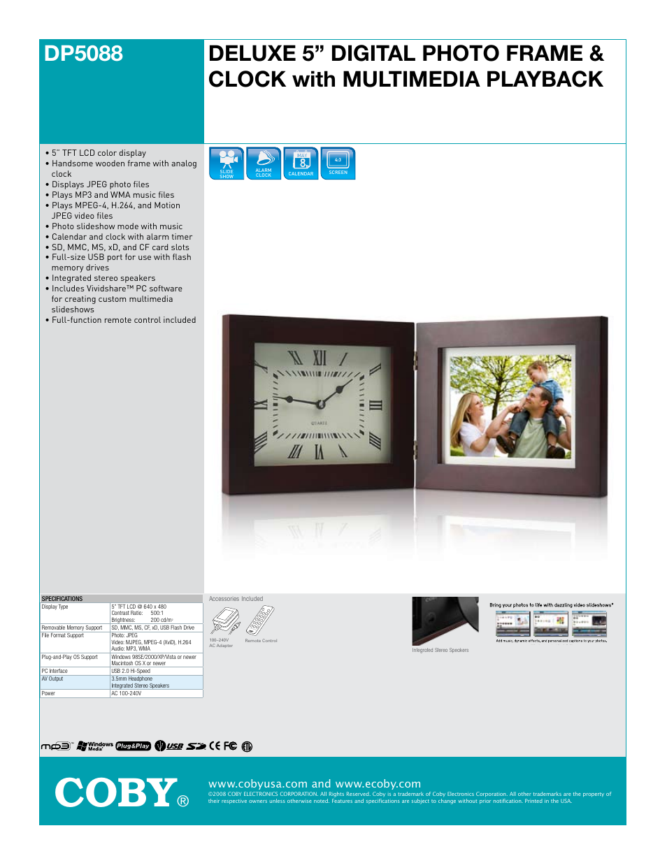 COBY electronic DP5088 User Manual | 1 page