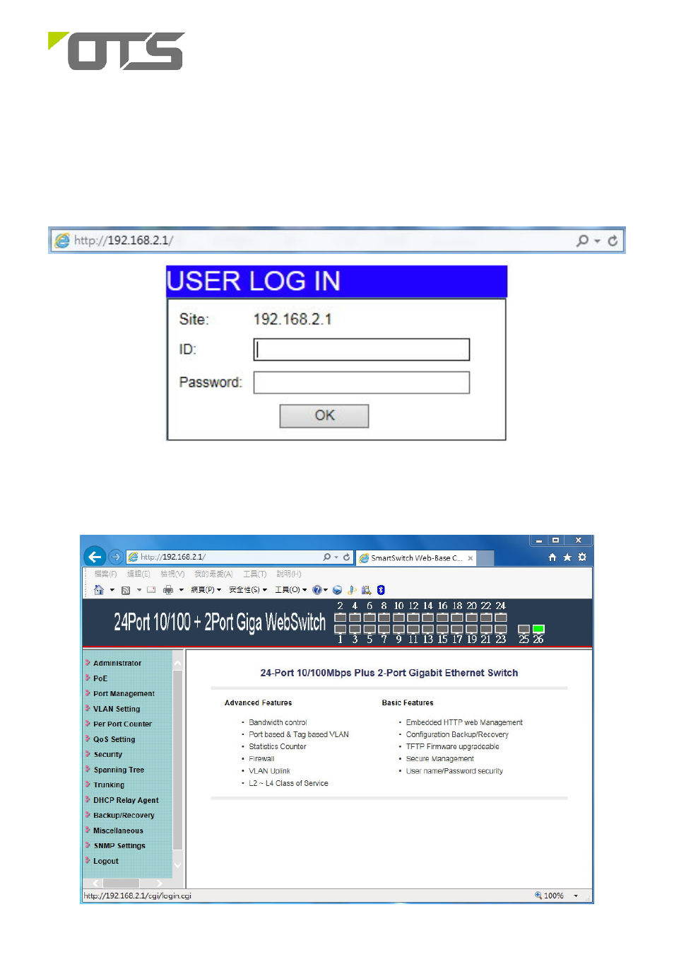 Web configuration | OT Systems ET24122MPp-S User Manual | Page 5 / 8