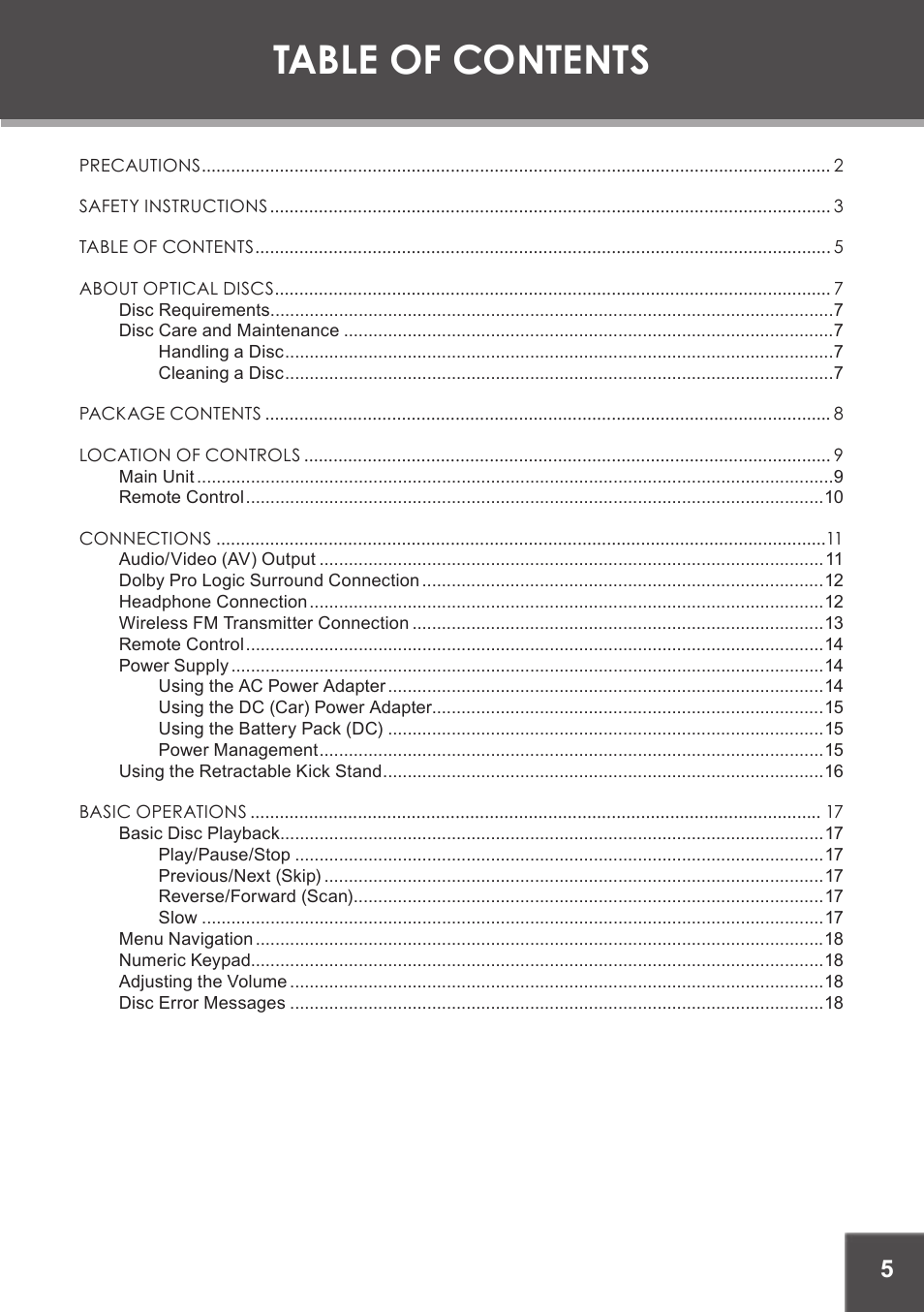 COBY electronic TF-DVD7060 User Manual | Page 5 / 28