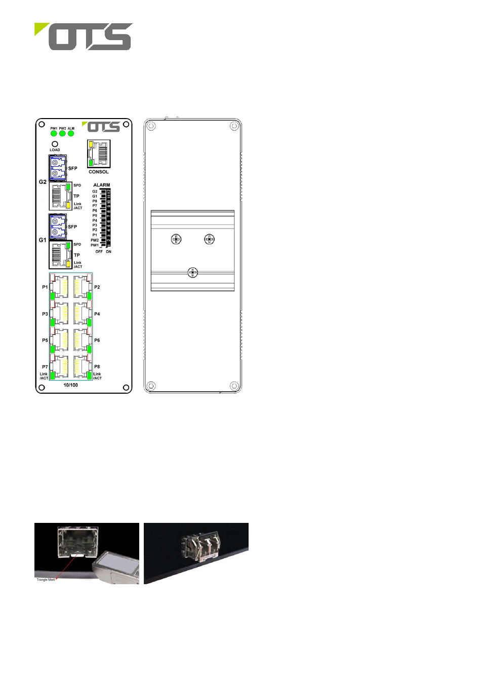 Physical description, Installation, Sfp transceiver module | Et8122m-s-dr | OT Systems ET8122M-S-DR User Manual | Page 2 / 9