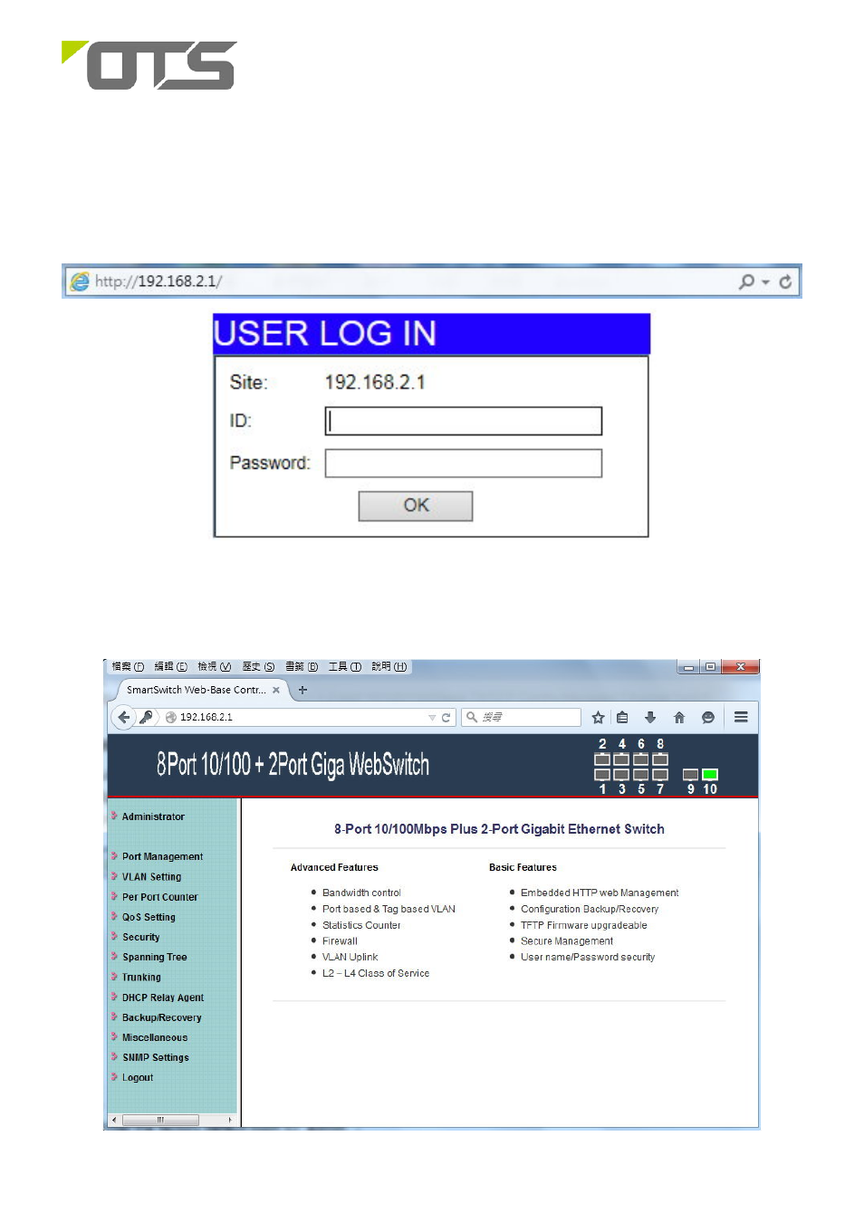 Web configuration, Et8122m-s-dr | OT Systems ET8122M-S-DR User Manual | Page 6 / 9