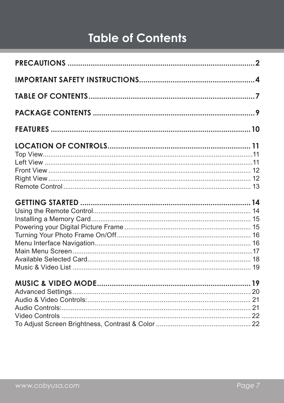 COBY electronic DP-5588 User Manual | Page 7 / 36