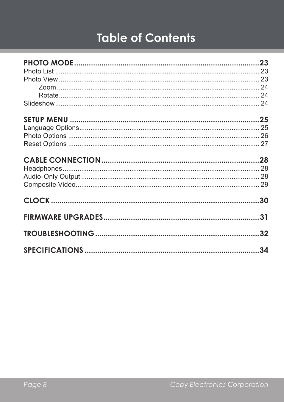 COBY electronic DP-5588 User Manual | Page 8 / 36