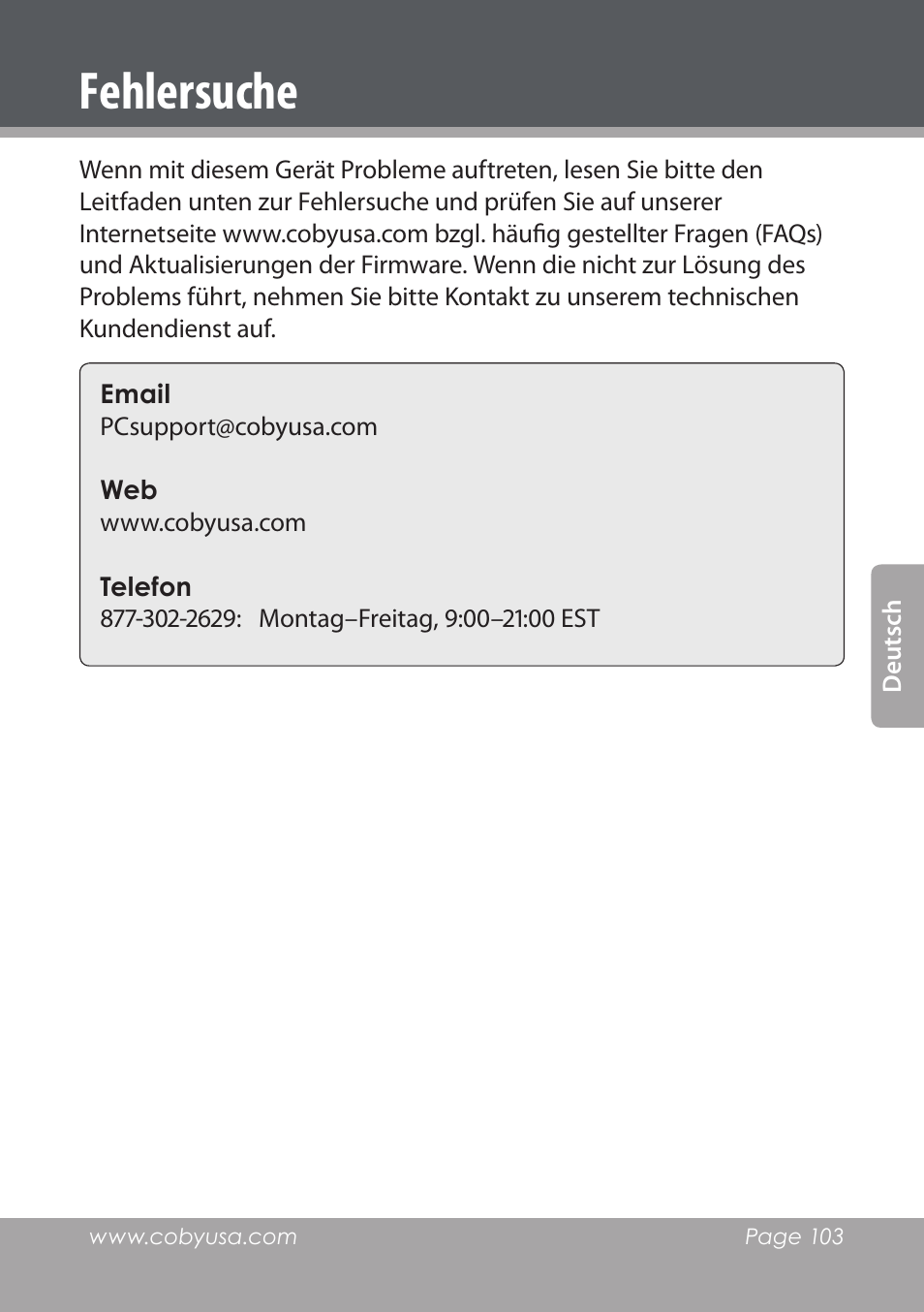 Fehlersuche | COBY electronic NBPC1028 User Manual | Page 103 / 139