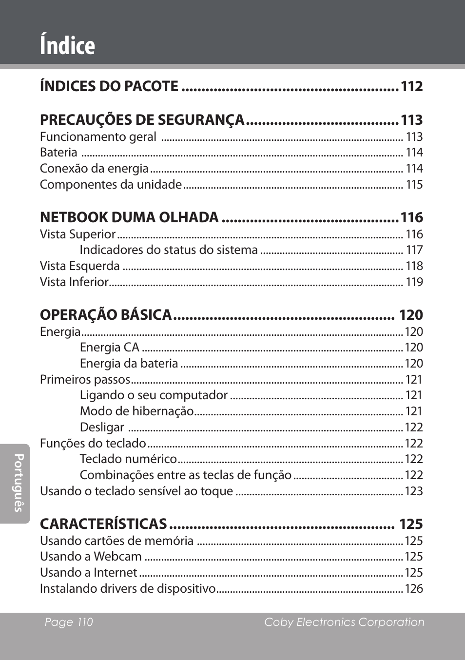Índice | COBY electronic NBPC1028 User Manual | Page 110 / 139