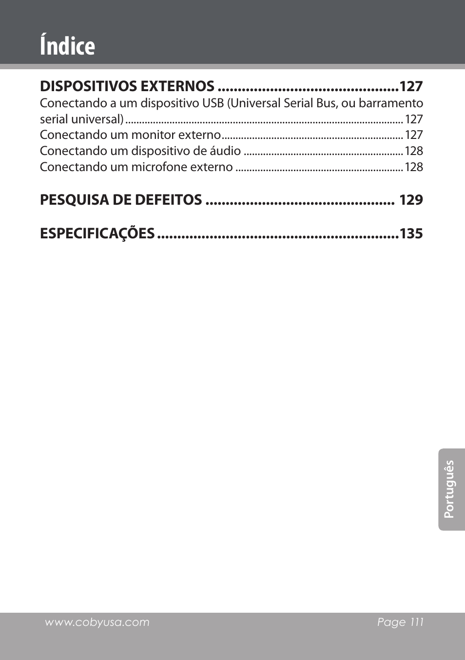 Índice | COBY electronic NBPC1028 User Manual | Page 111 / 139