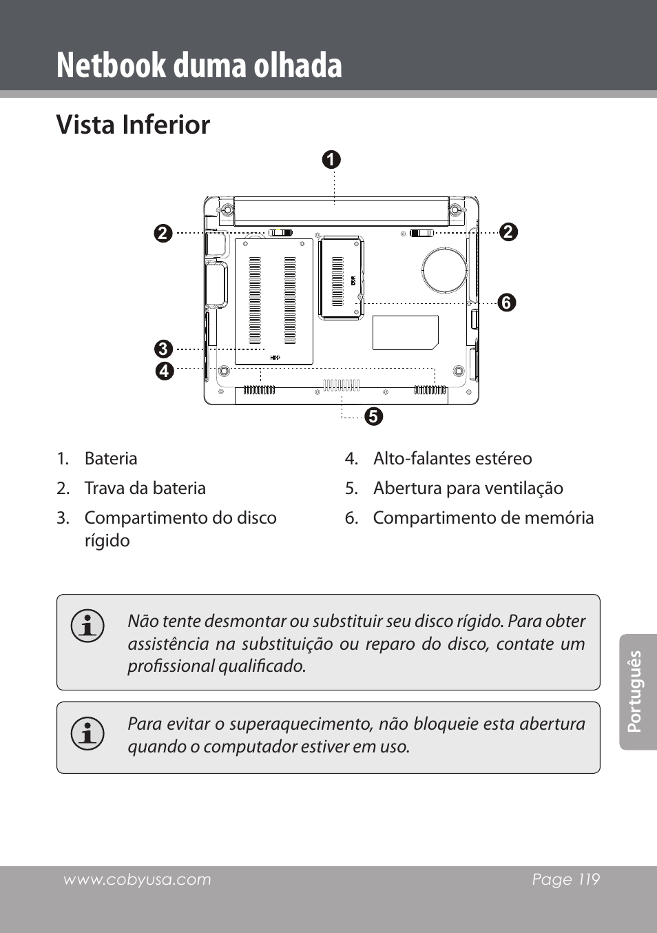 Vista inferior, Netbook duma olhada | COBY electronic NBPC1028 User Manual | Page 119 / 139