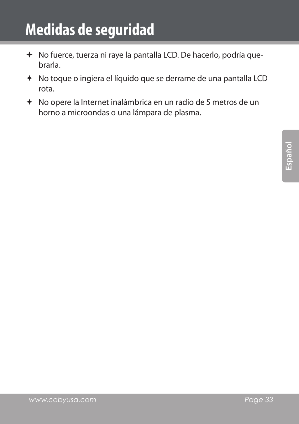 Medidas de seguridad | COBY electronic NBPC1028 User Manual | Page 33 / 139