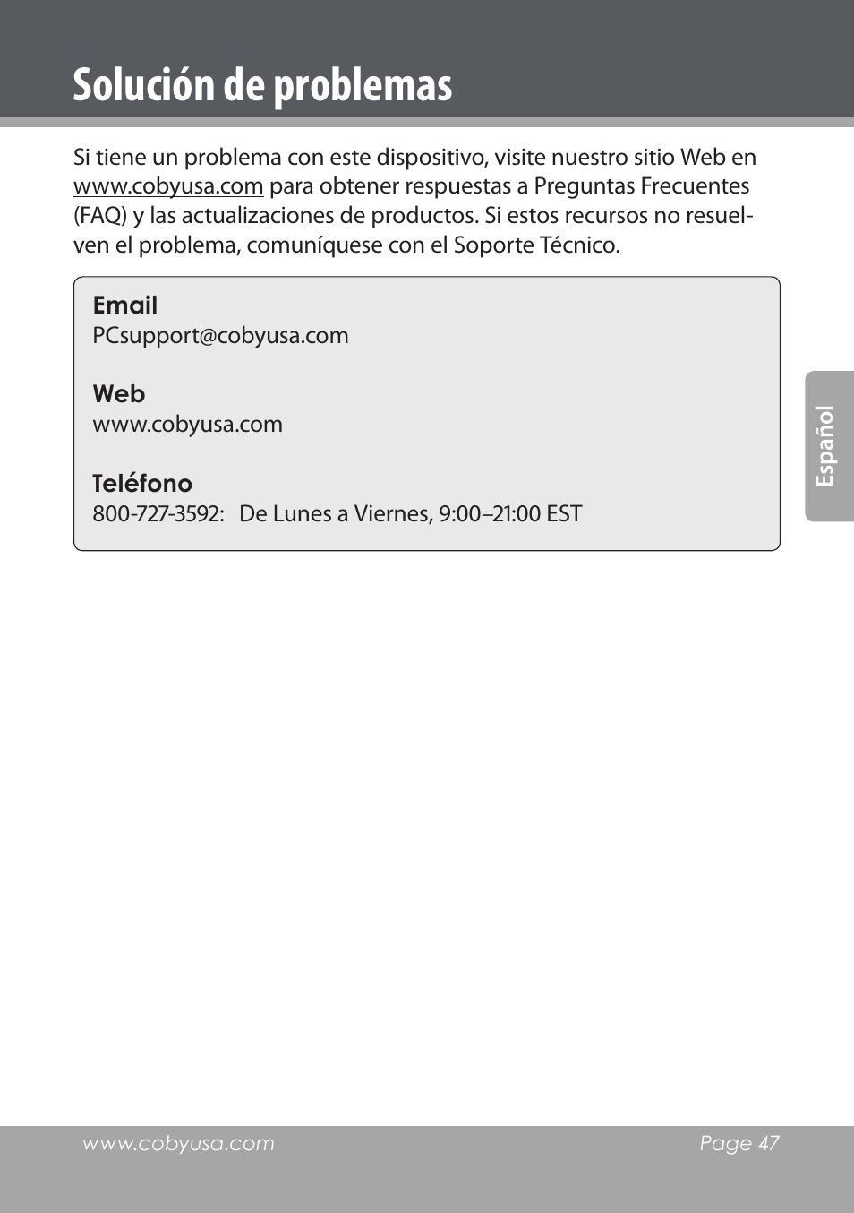 Solución de problemas | COBY electronic NBPC1028 User Manual | Page 47 / 139