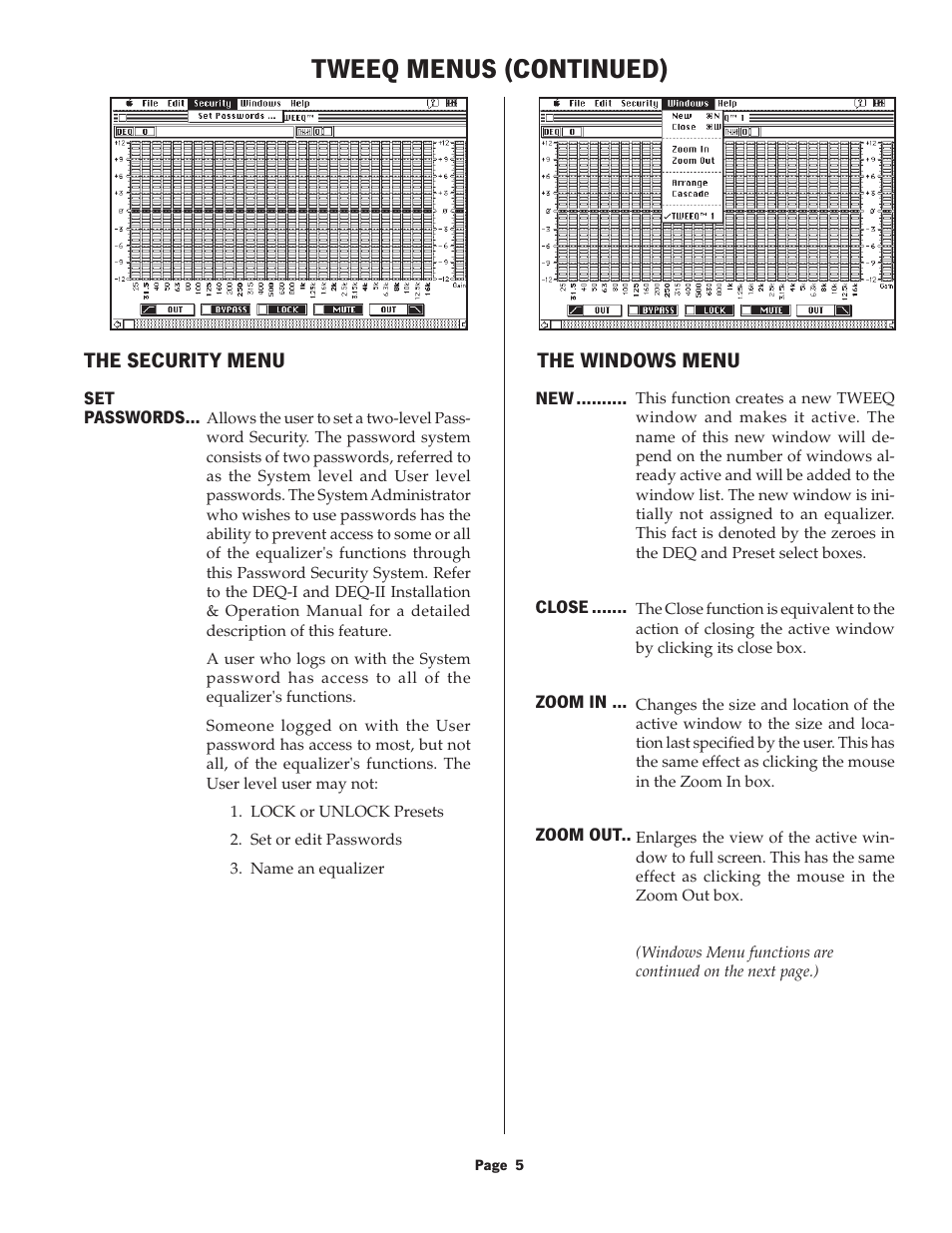 Tweeq menus (continued) | Oxmoor TWEEQ-MAC User Manual | Page 7 / 9