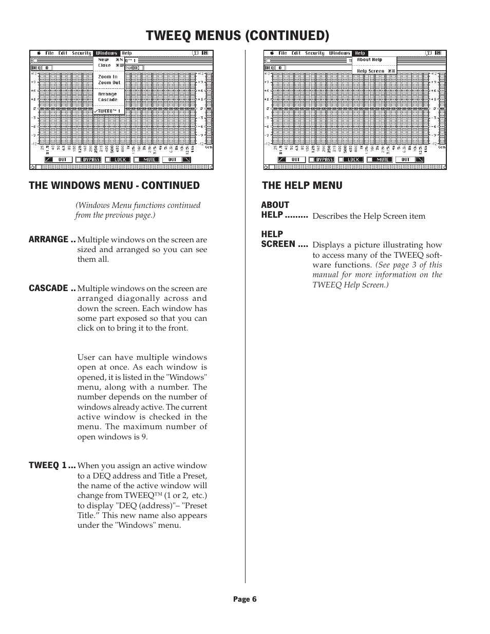 Tweeq menus (continued) | Oxmoor TWEEQ-MAC User Manual | Page 8 / 9