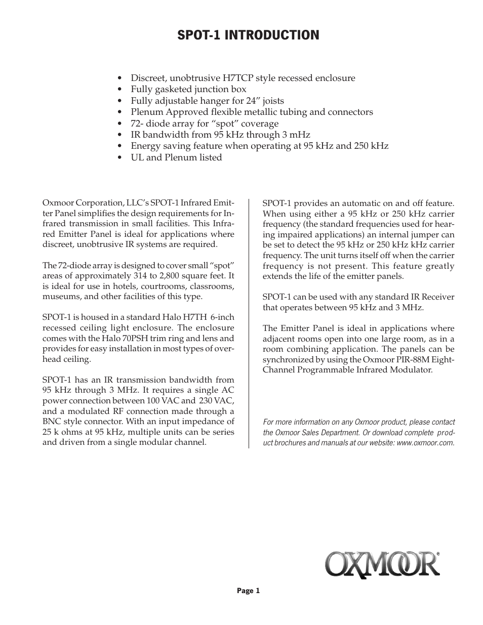 Spot-1 introduction | Oxmoor SPOT-1 User Manual | Page 3 / 12