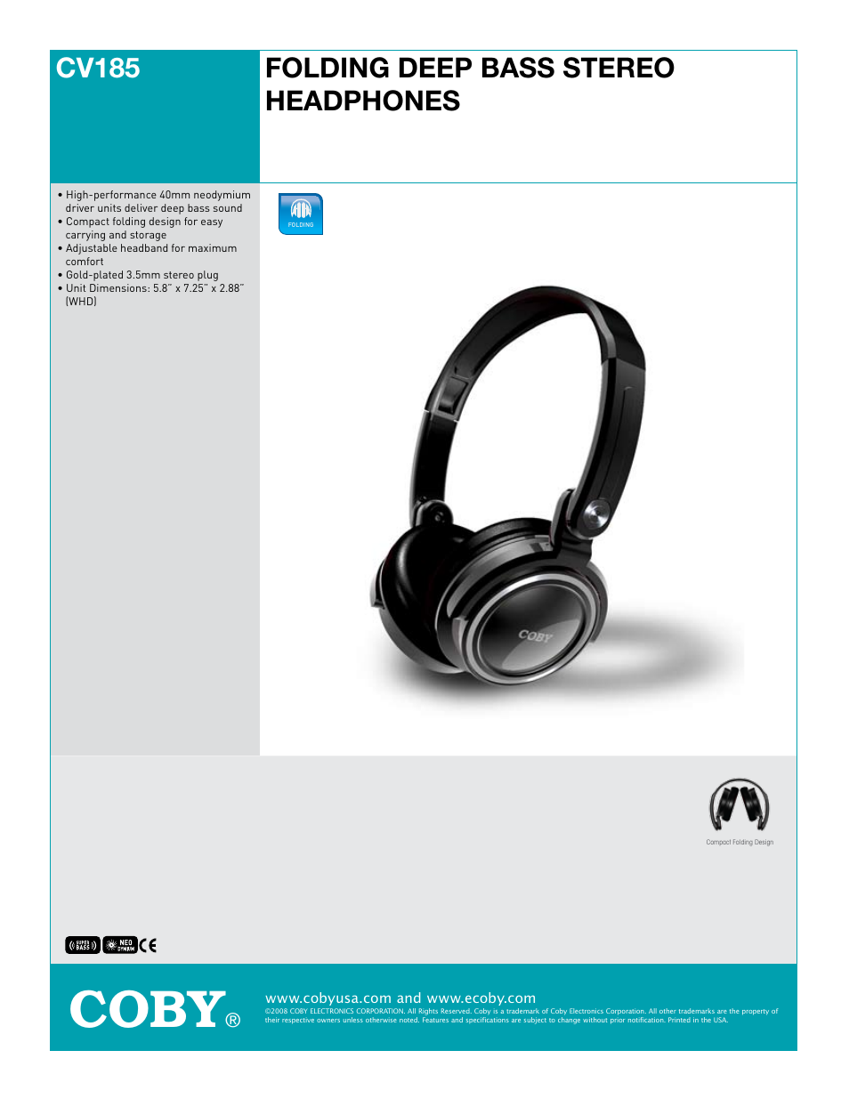 COBY CV185 User Manual | 1 page