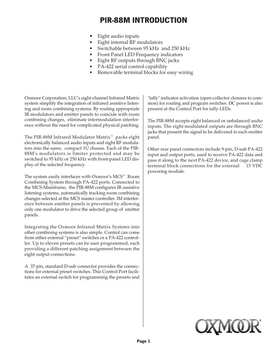 Pir-88m introduction | Oxmoor PIR-88M User Manual | Page 3 / 13