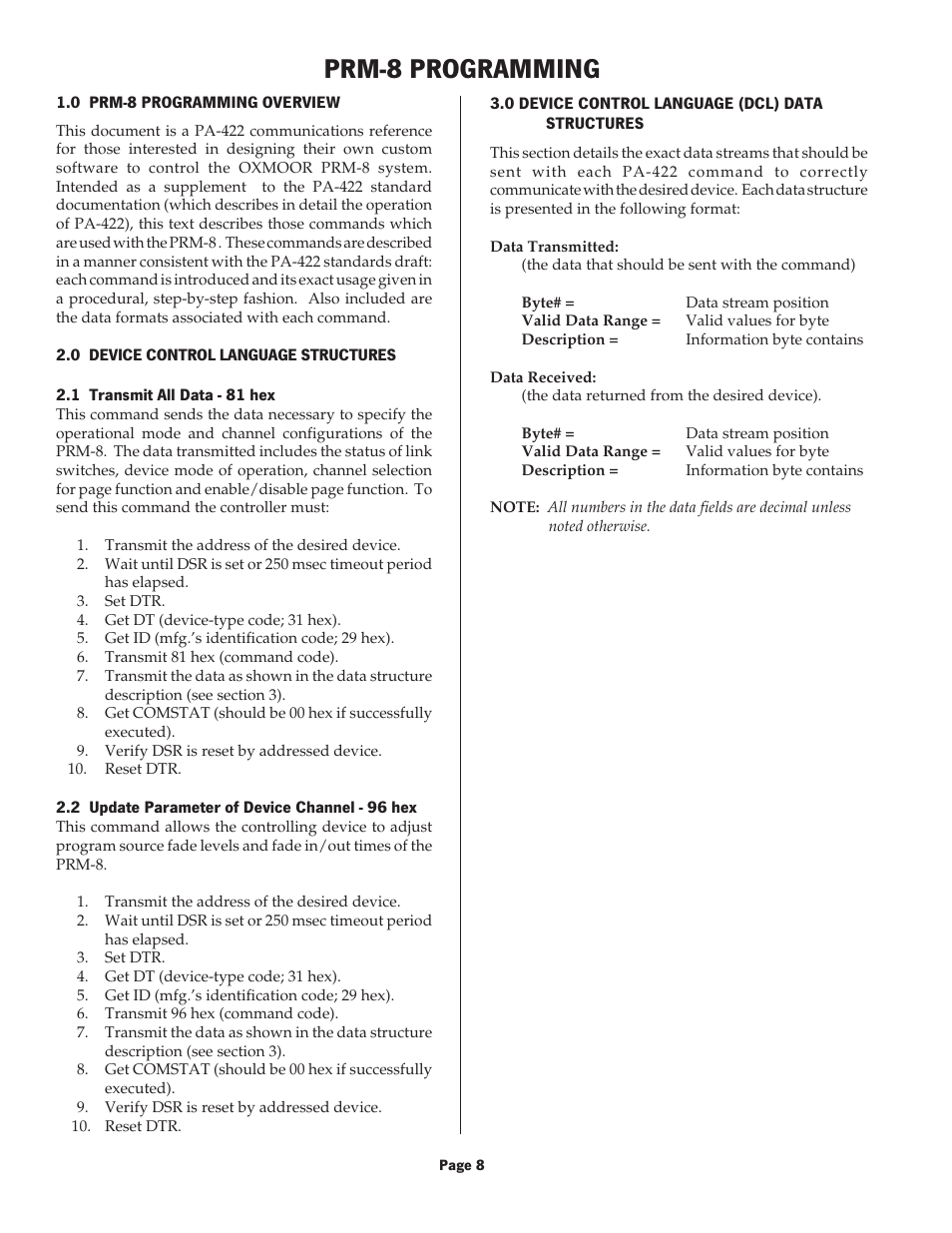 Prm-8 programming | Oxmoor PRM-8 User Manual | Page 10 / 16