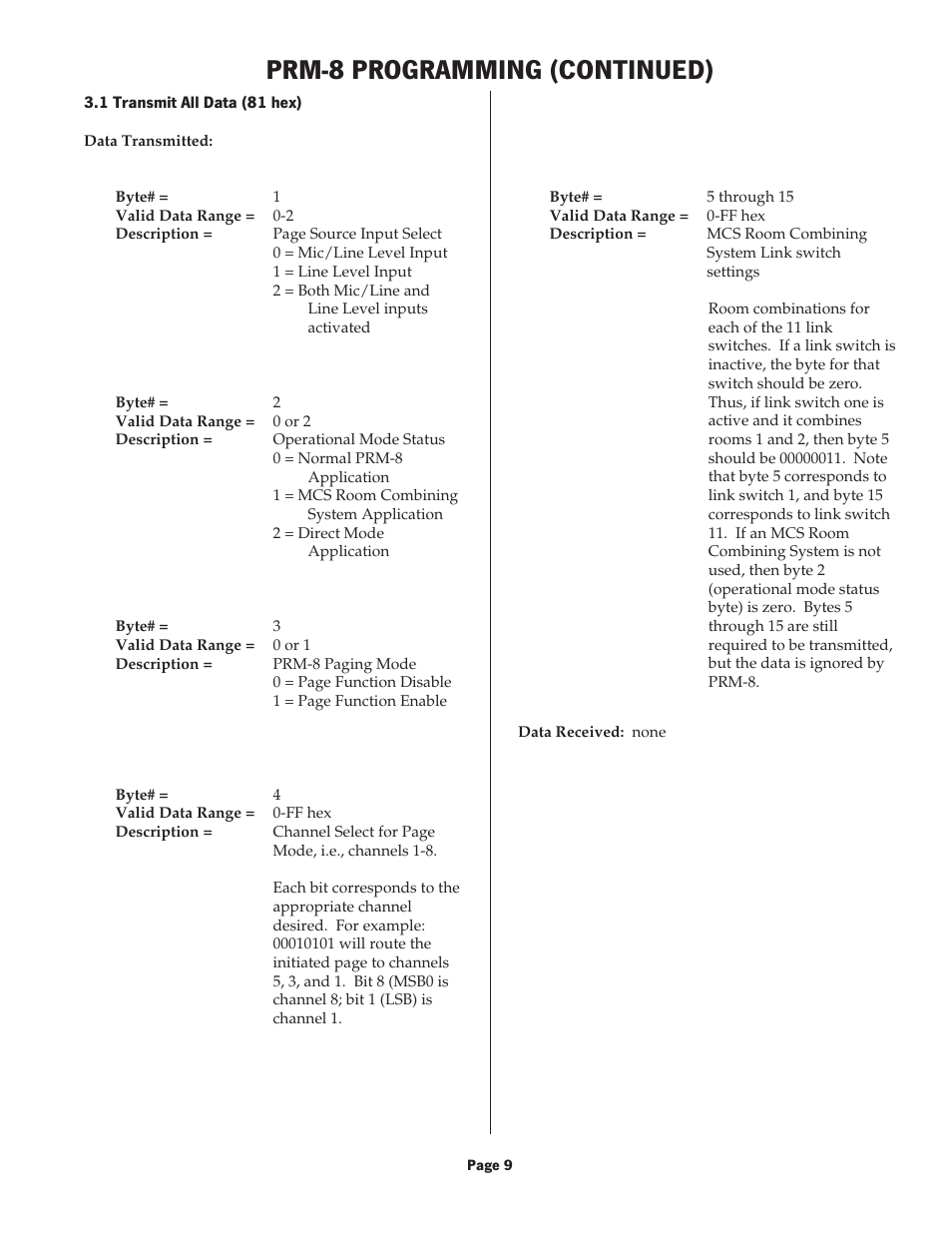 Prm-8 programming (continued) | Oxmoor PRM-8 User Manual | Page 11 / 16