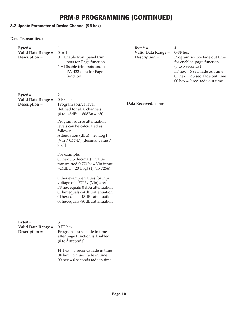 Prm-8 programming (continued) | Oxmoor PRM-8 User Manual | Page 12 / 16