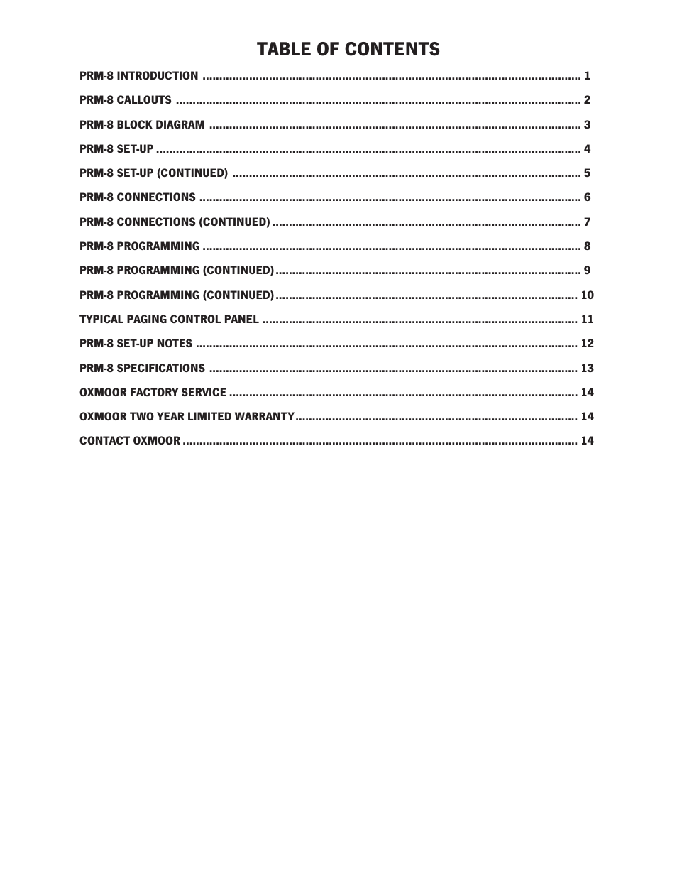 Oxmoor PRM-8 User Manual | Page 2 / 16