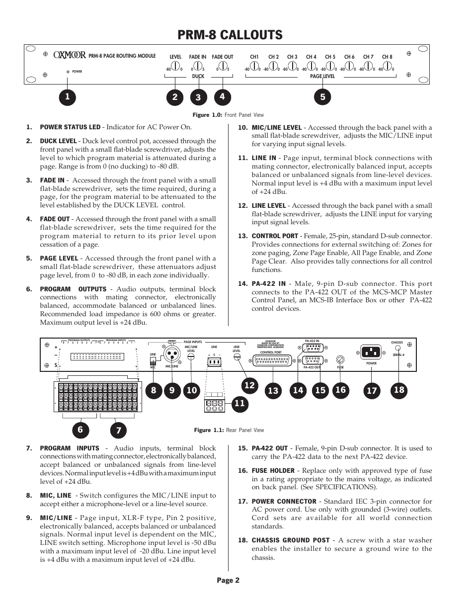 Prm-8 callouts, Page 2 | Oxmoor PRM-8 User Manual | Page 4 / 16