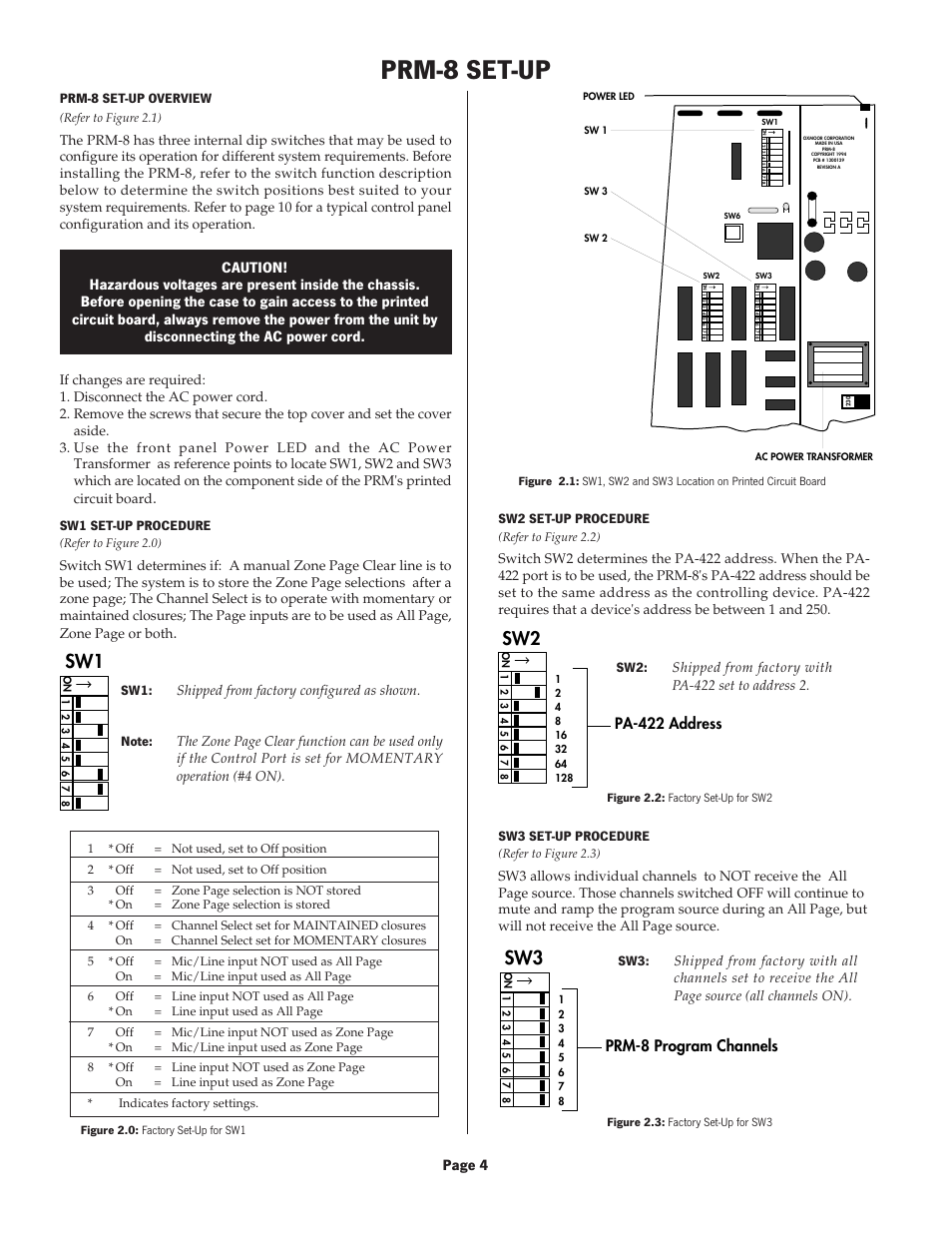 Prm-8 set-up, Page 4, Prm-8 program channels | Pa-422 address | Oxmoor PRM-8 User Manual | Page 6 / 16