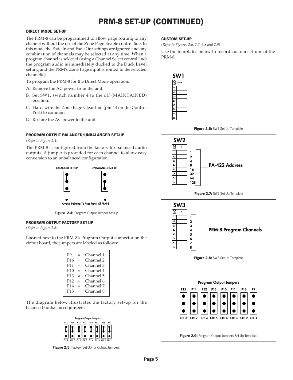 Prm-8 set-up (continued), Page 5, Prm-8 program channels | Pa-422 address | Oxmoor PRM-8 User Manual | Page 7 / 16