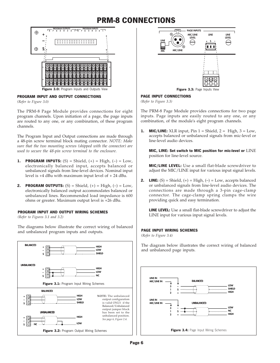 Prm-8 connections, Page 6, Program input and output wiring schemes | Page input wiring schemes | Oxmoor PRM-8 User Manual | Page 8 / 16