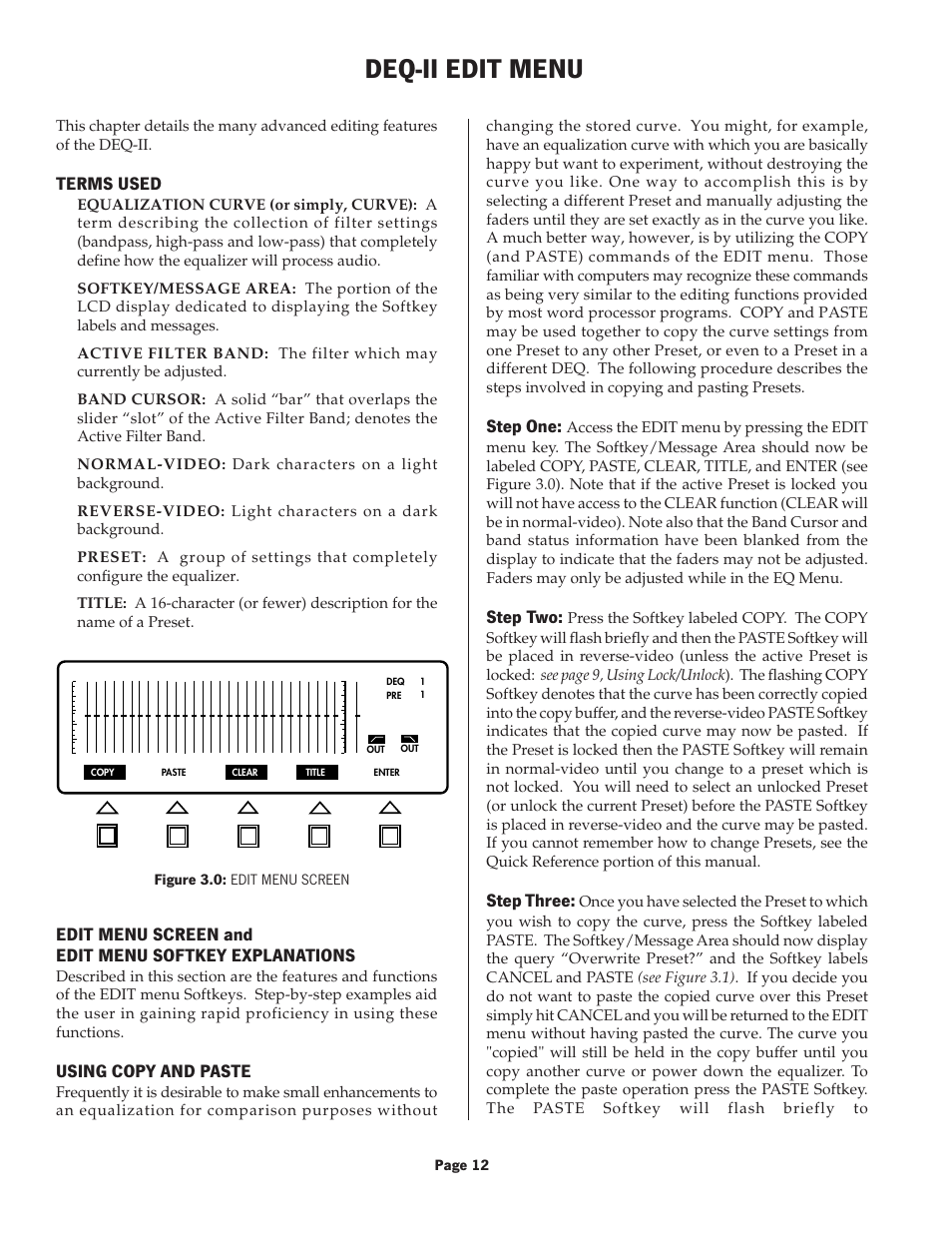 Deq-ii edit menu, Terms used, Using copy and paste | Step one, Step two, Step three | Oxmoor DEQ-1 User Manual | Page 14 / 34