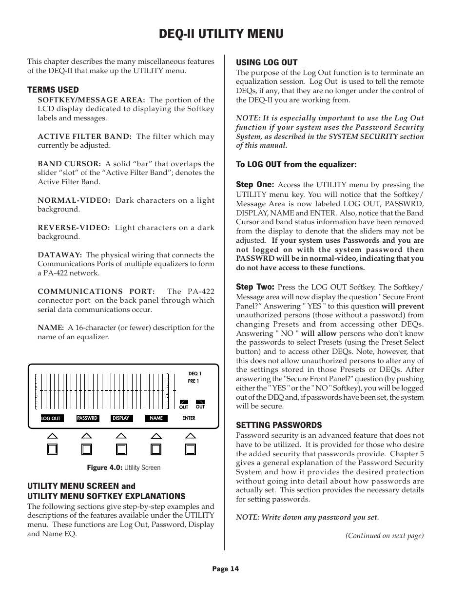 Deq-ii utility menu | Oxmoor DEQ-1 User Manual | Page 16 / 34