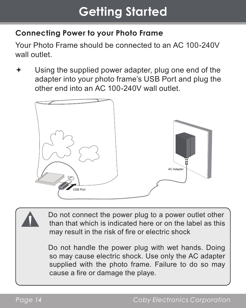 Getting started | COBY electronic DP356 User Manual | Page 14 / 45