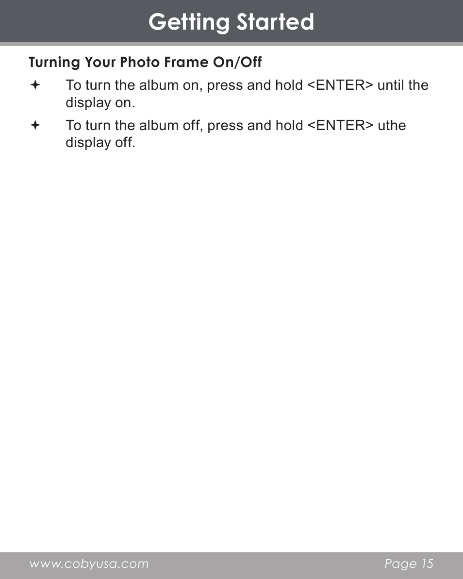 Getting started | COBY electronic DP356 User Manual | Page 15 / 45