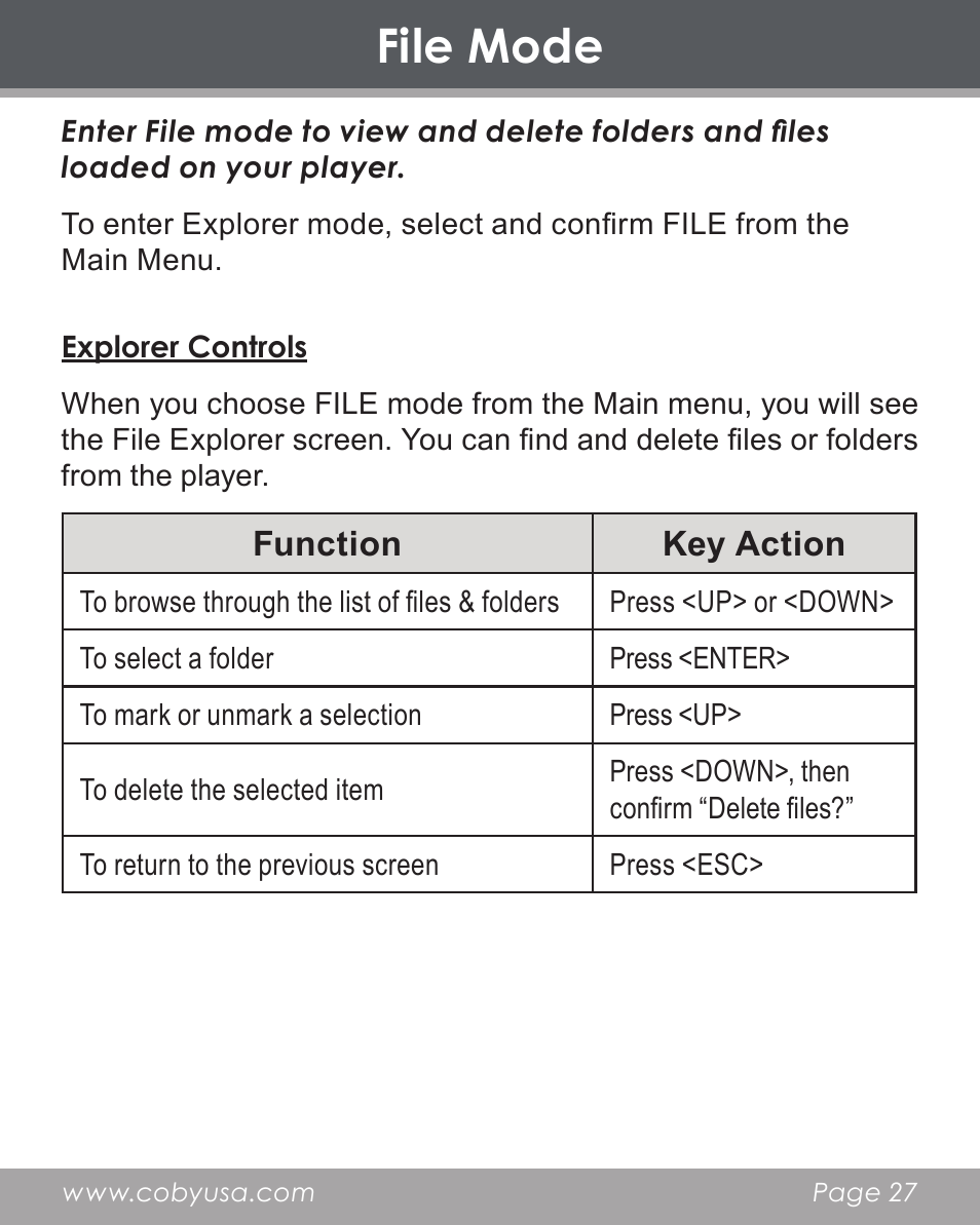 File mode | COBY electronic DP356 User Manual | Page 27 / 45