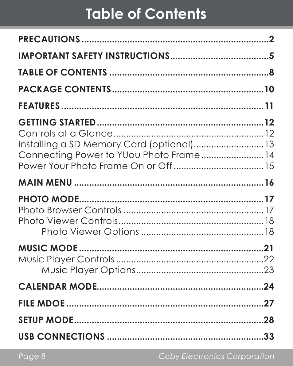 COBY electronic DP356 User Manual | Page 8 / 45