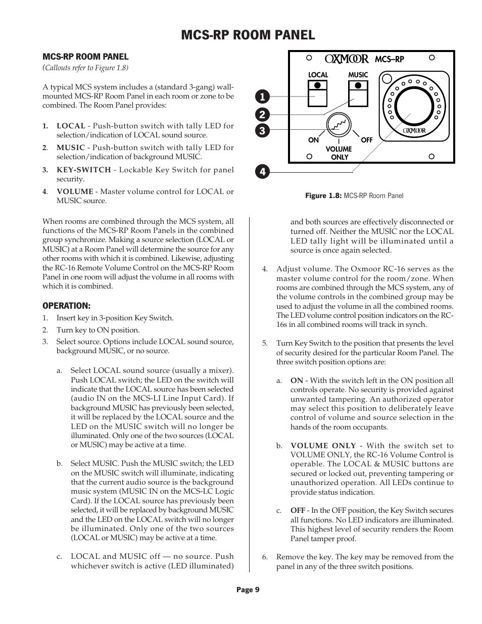 Mcs-rp room panel | Oxmoor MCS User Manual | Page 11 / 31