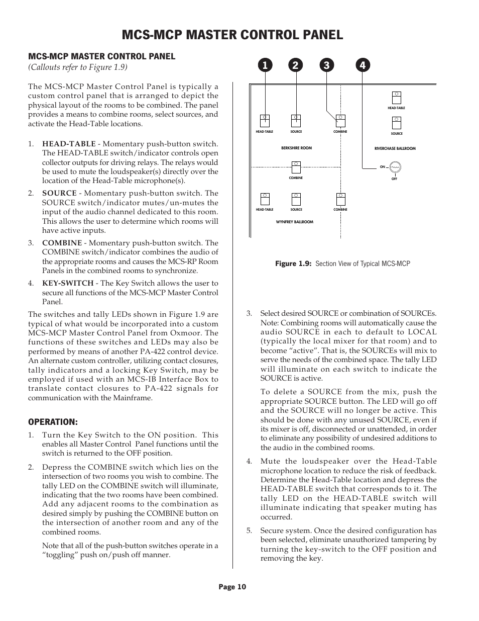 Mcs-mcp master control panel, Operation | Oxmoor MCS User Manual | Page 12 / 31