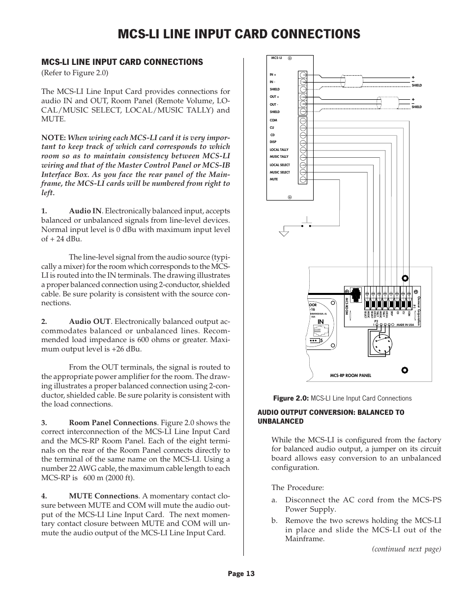 Mcs-li line input card connections | Oxmoor MCS User Manual | Page 15 / 31