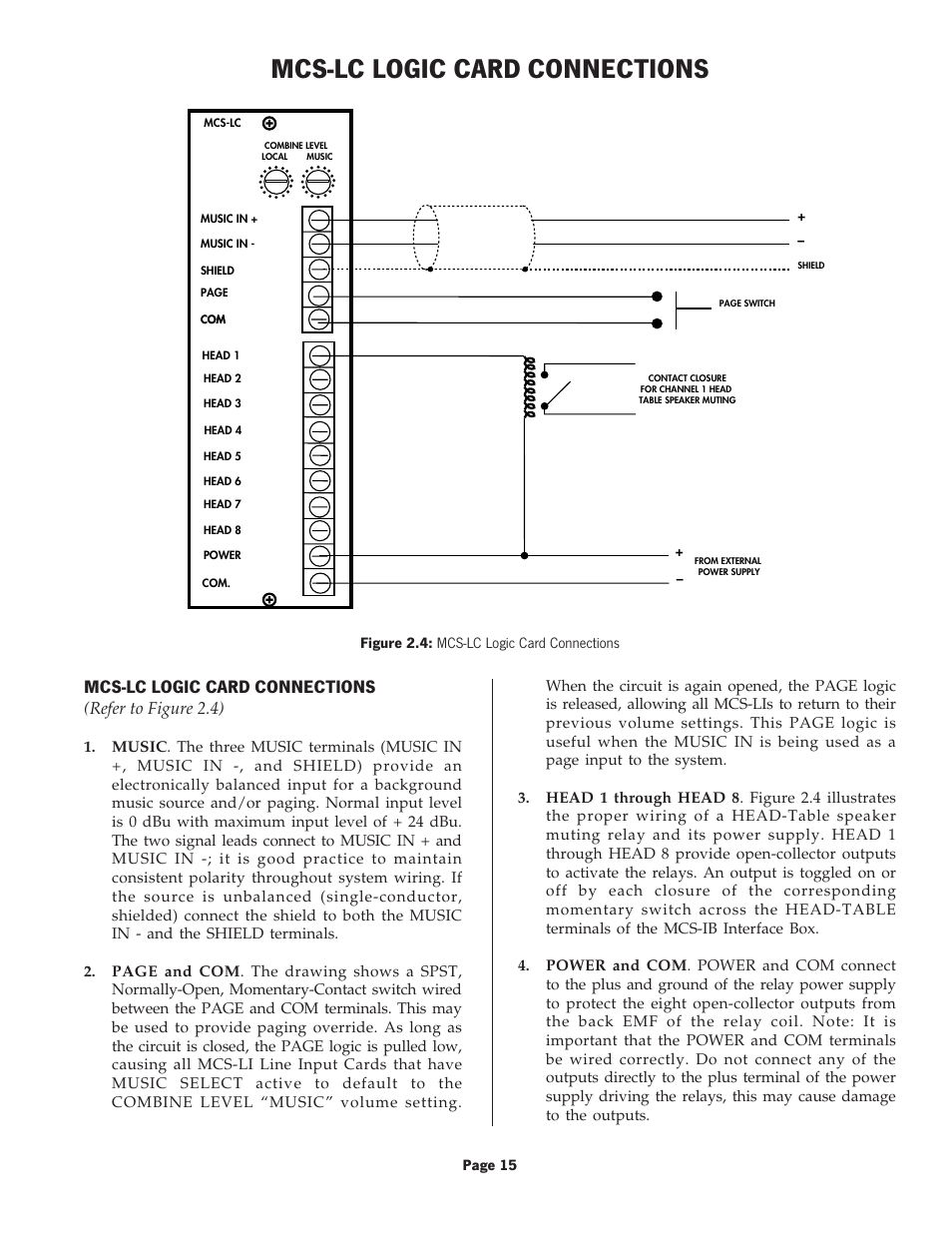 Mcs-lc logic card connections, Refer to figure 2.4) | Oxmoor MCS User Manual | Page 17 / 31