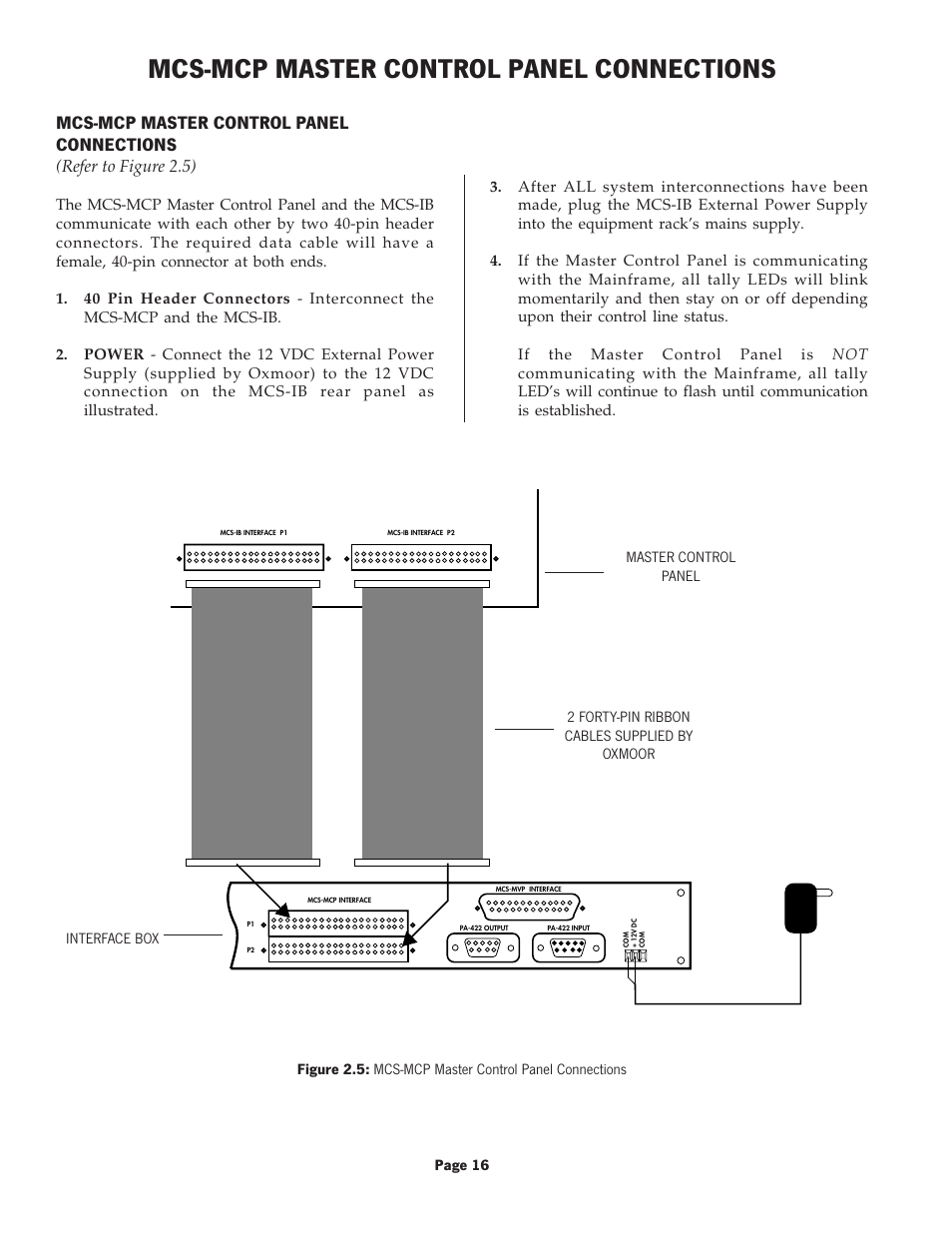 Mcs-mcp master control panel connections, Refer to figure 2.5) | Oxmoor MCS User Manual | Page 18 / 31