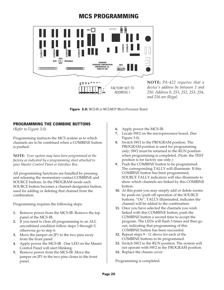 Mcs programming, Programming the combine buttons, Refer to figure 3.0) | Oxmoor MCS User Manual | Page 22 / 31