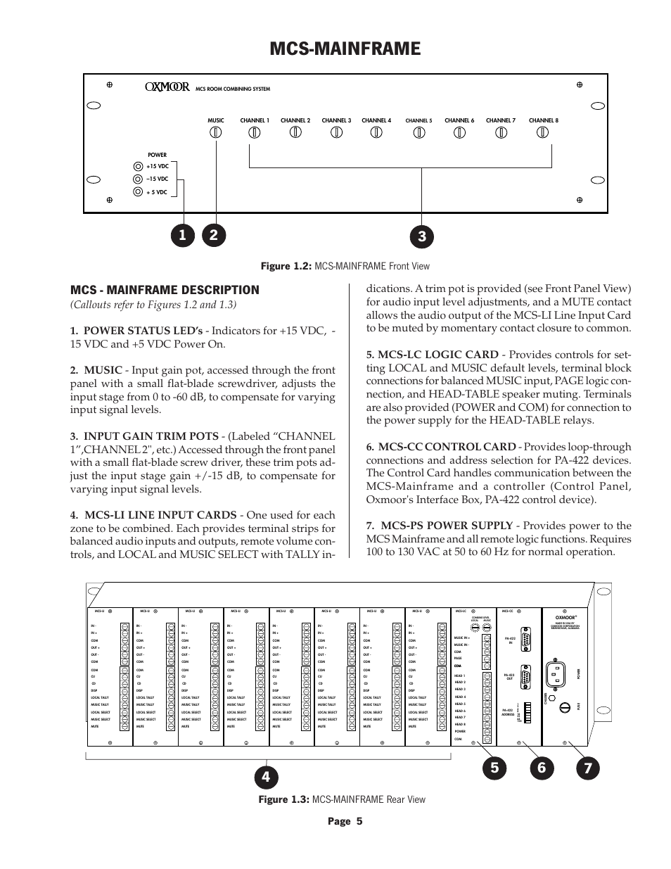 Mcs-mainframe, Mcs - mainframe description | Oxmoor MCS User Manual | Page 7 / 31