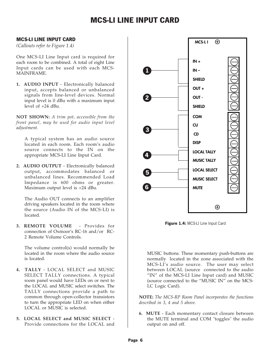 Mcs-li line input card | Oxmoor MCS User Manual | Page 8 / 31