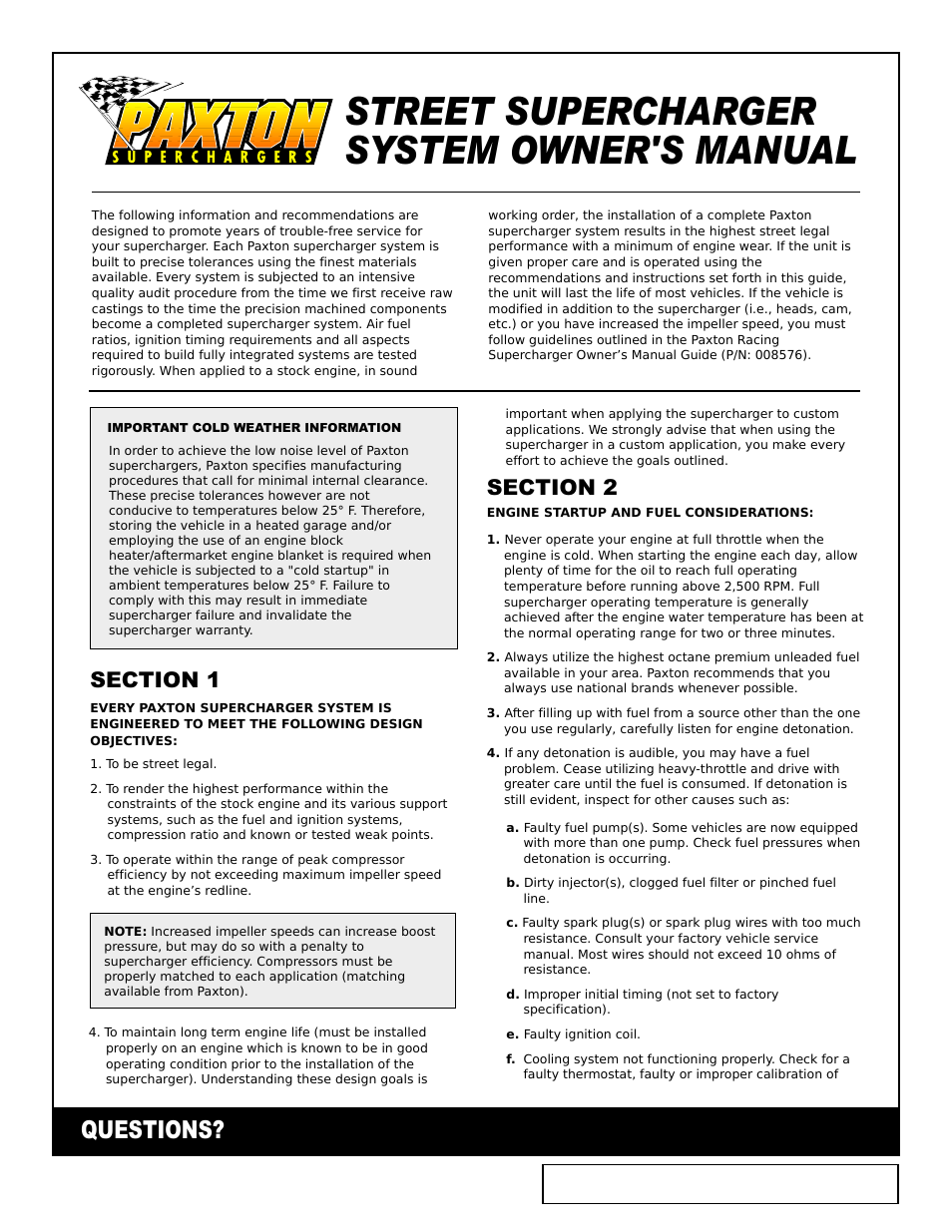 Paxton Superchargers Street User Manual | 4 pages