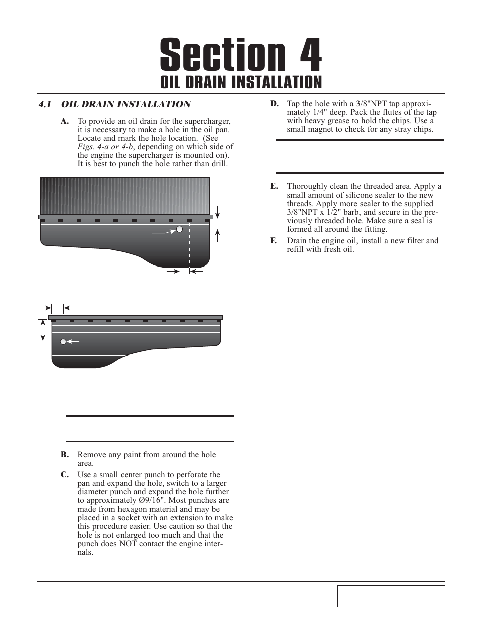 Oil drain installation, Oil drain installation -1 | Paxton Superchargers Small Block Carbureted Ford User Manual | Page 17 / 32