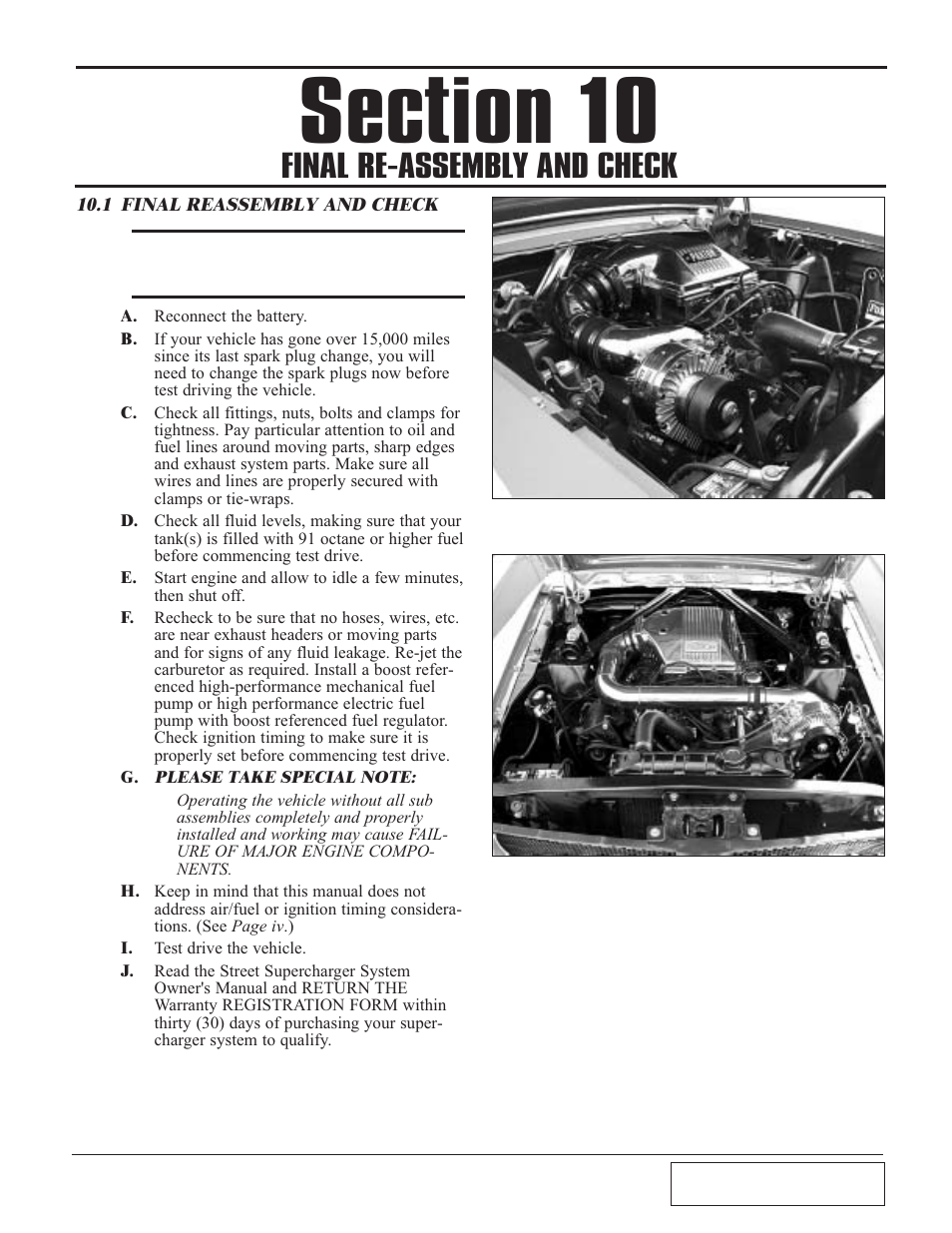 Final re-assembly and check, Final re-assembly and check -1 | Paxton Superchargers Small Block Carbureted Ford User Manual | Page 31 / 32