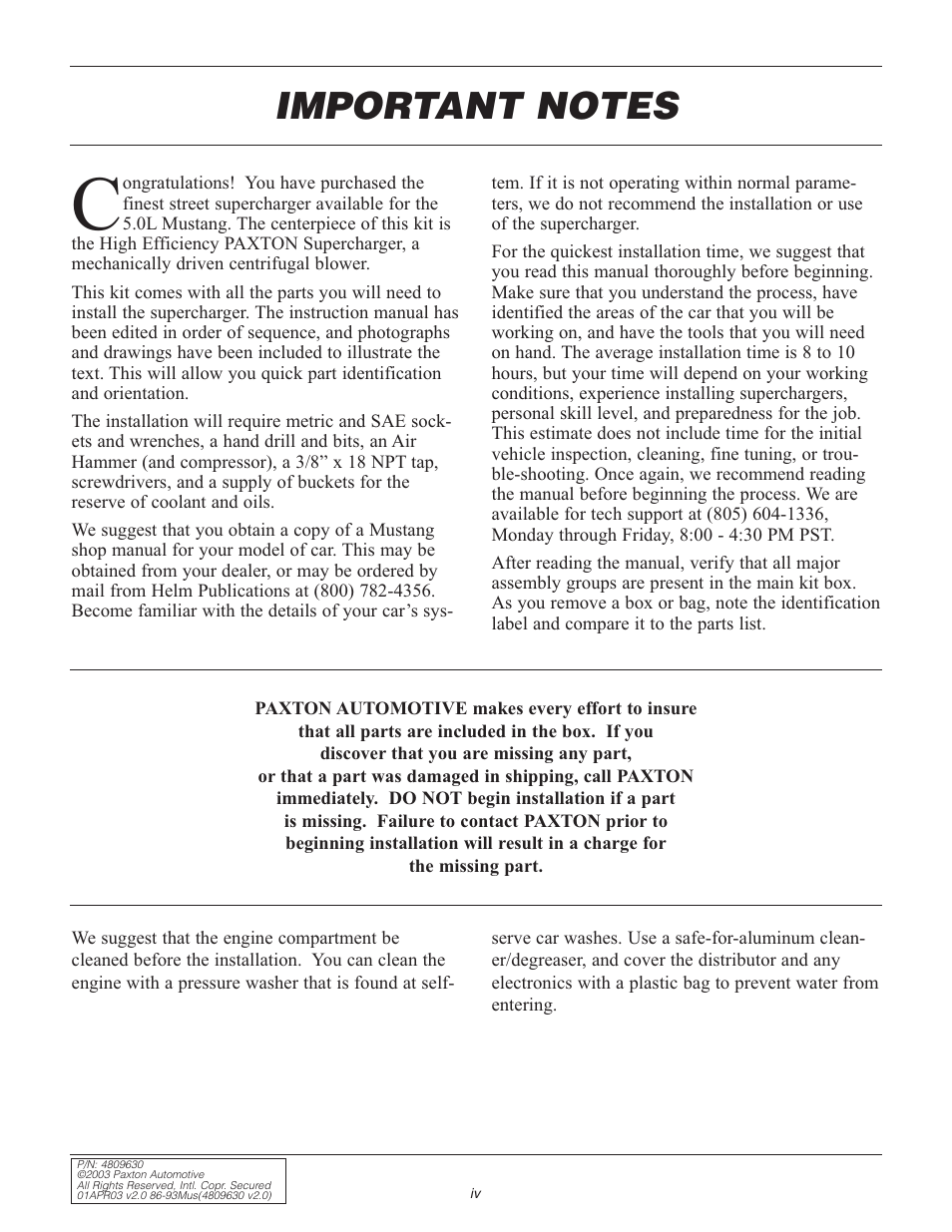 Important notes | Paxton Superchargers Mustang Novi 1000 User Manual | Page 4 / 30