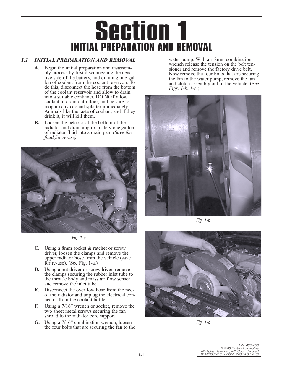 1 initial preparation an, 1 initial preparation and removal -1, Initial preparation and removal | Paxton Superchargers Mustang Novi 1000 User Manual | Page 7 / 30